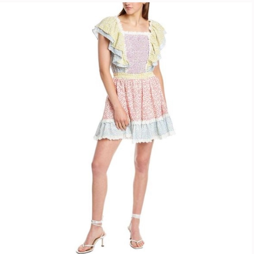 Stellah Womens Smocked Ruffle Mini Dress, Blue